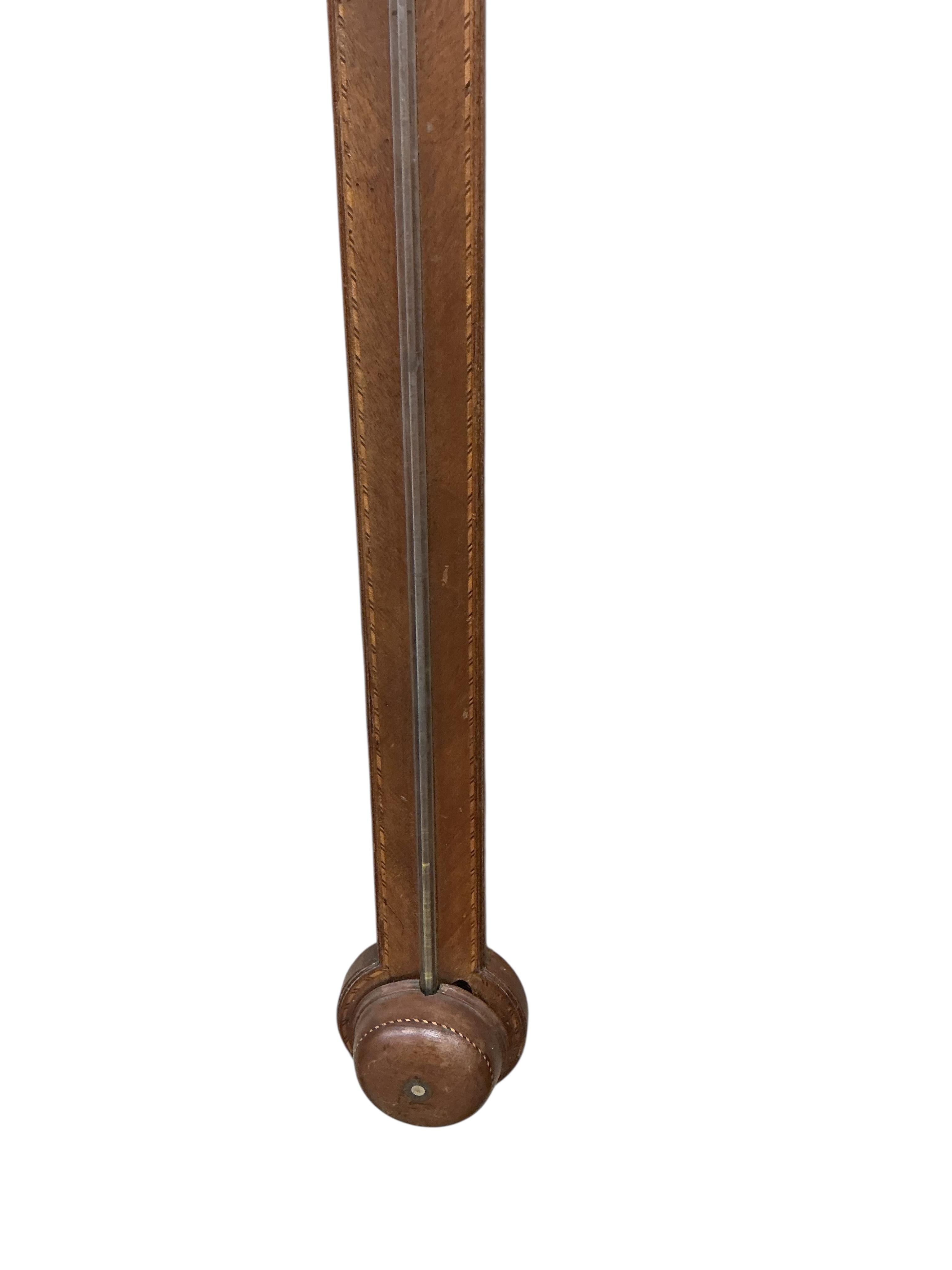 A 19th century inlaid mahogany stick barometer, silvered dial marked J Arnoldi, height 99cm
